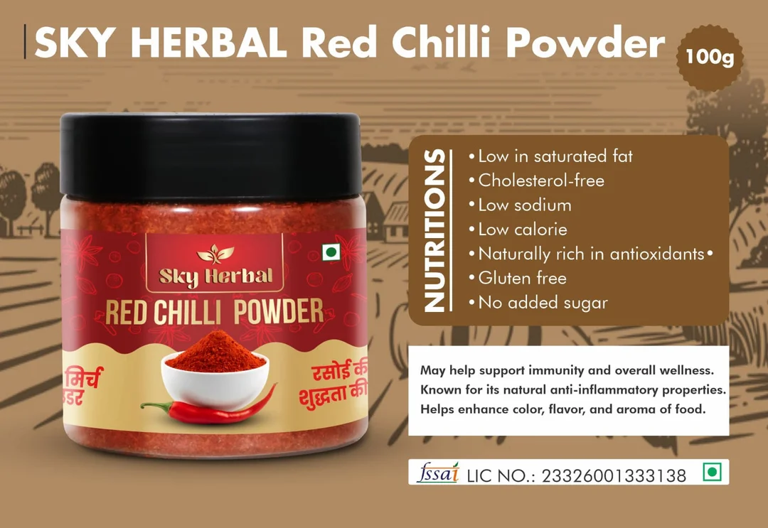 Sky Herbal Premium Red Chilli Powder Lal Mirch Powder Pure Spicy Masala for Indian Cooking Rich Color Strong Flavor Kitchen Essential Spice Jar image 2