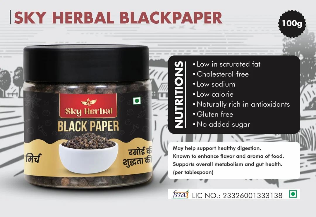 Sky Herbal Premium Black Pepper Whole Kali Mirch Natural Aromatic Spice for Indian Cooking Strong Flavor Digestive Health Kitchen Essential Pepper Jar image 3