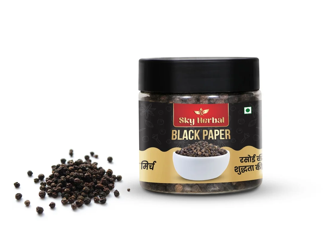 Sky Herbal Premium Black Pepper Whole Kali Mirch Natural Aromatic Spice for Indian Cooking Strong Flavor Digestive Health Kitchen Essential Pepper Jar image 1