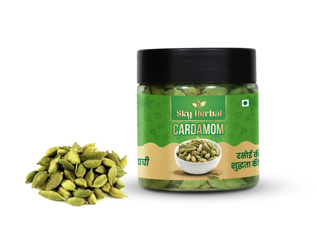 Sky Herbal Premium Green Cardamom Elaichi Whole Natural Aromatic Spice for Indian Cooking Sweet Flavor Dessert Tea Masala Kitchen Essential Jar image 1
