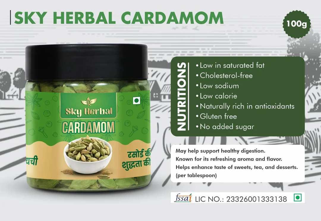 Sky Herbal Premium Green Cardamom Elaichi Whole Natural Aromatic Spice for Indian Cooking Sweet Flavor Dessert Tea Masala Kitchen Essential Jar image 3