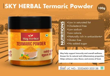 Sky Herbal Premium Turmeric Powder Haldi Natural Organic Haldi Powder for Indian Cooking Golden Color Healing Spice Kitchen Essential Masala Jar thumbnail 2