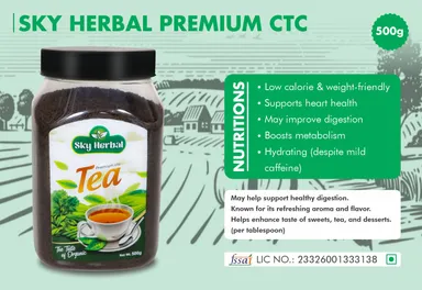 Sky Herbal Premium Natural Tea Leaf Strong Aroma Masala Tea Blend Refreshing Energy Boost Indian Chai Kitchen Essential Healthy Beverage Drink Jar Pack thumbnail 1