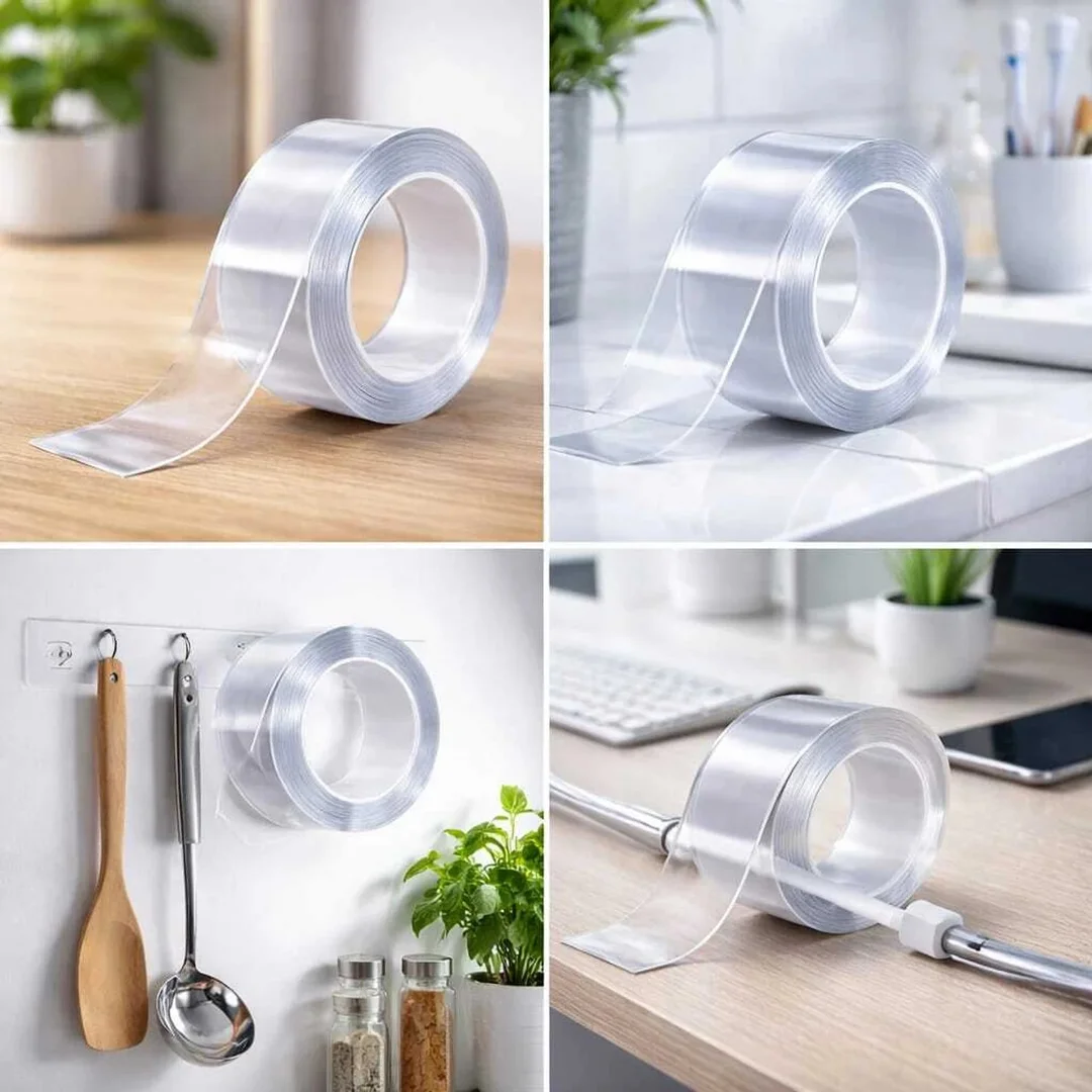 HousePill Double Sided Transparent Adhesive Hooks Heavy Duty Wall Hooks No Drill Reusable Strong Stick On Hooks for Bathroom Kitchen Home Organization Set of 4 Waterproof Wall Mounted Hangers image 1