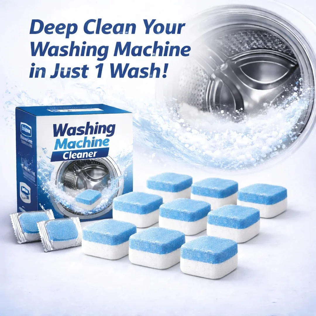 HousePill Laundry Washing Machine Cleaner Tablets 10 Count Deep Cleaning Descaler Removes Limescale Dirt Odour Build Up Drum Cleaner for Front Load Top Load Fully Automatic Washing Machine Hygiene Maintenance Tablets India image 1