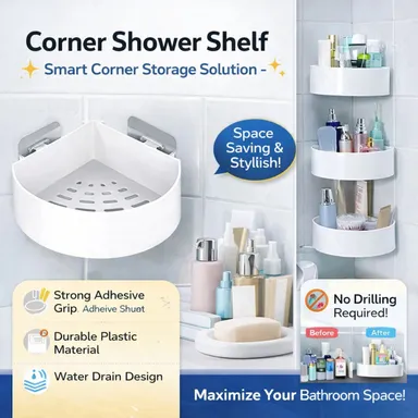 HousePill Corner Shower Shelf Waterproof Plastic Corner Rack 3 Tier Wall Mounted Bathroom Kitchen Organizer Storage Shelf Set No Drill Adhesive Corner Stand White Space Saving Bathroom Accessories India thumbnail 1