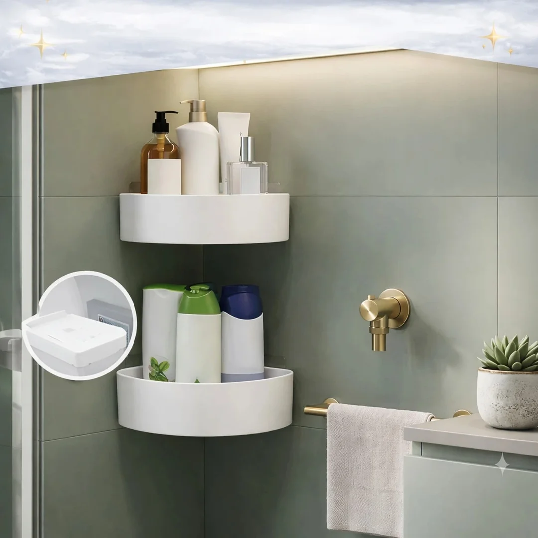HousePill Corner Shower Shelf Waterproof Plastic Corner Rack 3 Tier Wall Mounted Bathroom Kitchen Organizer Storage Shelf Set No Drill Adhesive Corner Stand White Space Saving Bathroom Accessories India image 1