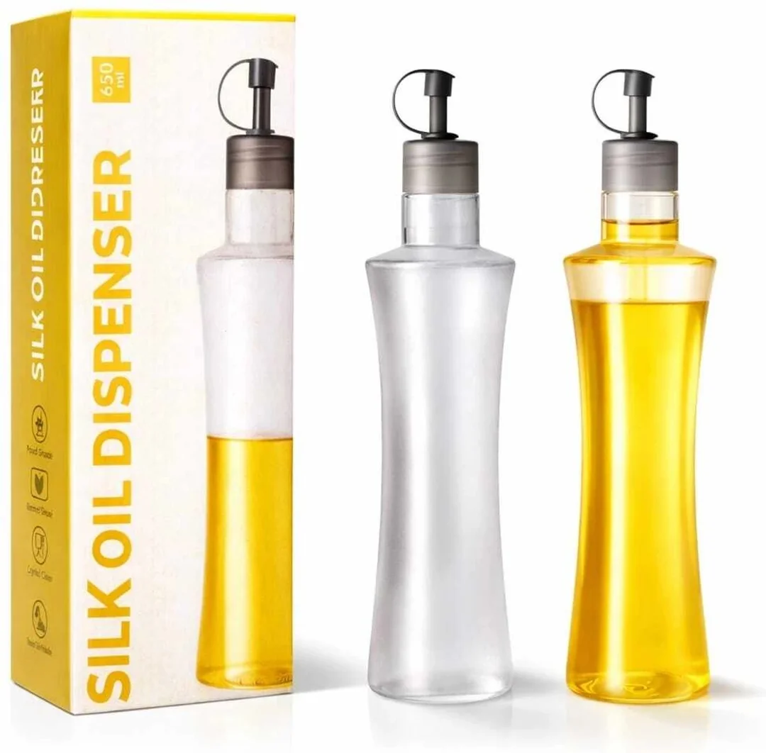 HousePill 650 ml Cooking Oil Dispenser Bottle Pack of 2 Leakproof Kitchen Oil Container Spray-Free Pouring Spout BPA Free Plastic Oil Storage Jar for Cooking Olive Mustard Sunflower Oil Kitchen Organizer India image 1