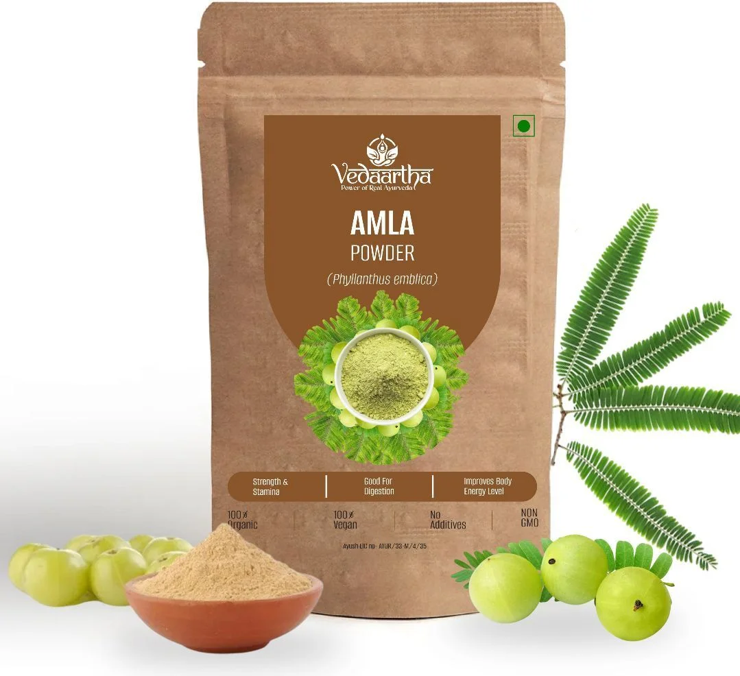 Vedaartha Organic Amla Powder 200g Pack of 2 | Ayurvedic Hair Growth & Skin Glow Powder | Vitamin C Rich Indian Gooseberry Powder for Hair Care, Skin Care, Immunity Boost image 1