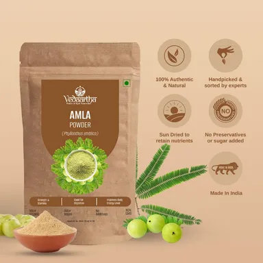 Vedaartha Organic Amla Powder 300g Pack of 3 | Pure Indian Gooseberry Powder for Hair Growth Skin Glow Immunity Vitamin C Rich Ayurvedic Herbal Supplement thumbnail 2