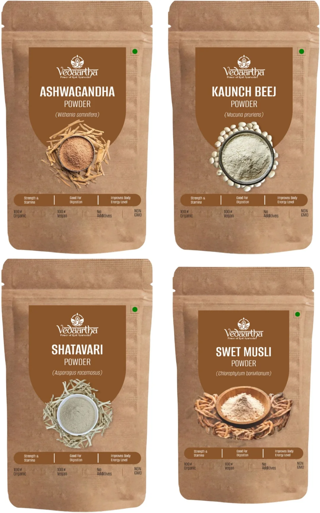 Vedaartha 100% Natural Ashwagandha Powder Ayurvedic Herbal Supplement for Stress Relief Anxiety Support Sleep Wellness Pure Root Powder 2 x 100 g 200 g Combo image 1