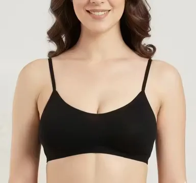 Women Cotton Six Patti Lightly Padded Non-Wired Sports Bra Every Day Comfort Cotton Bra Combo Black and Grey Activewear Support Padded Sports  28B thumbnail 3