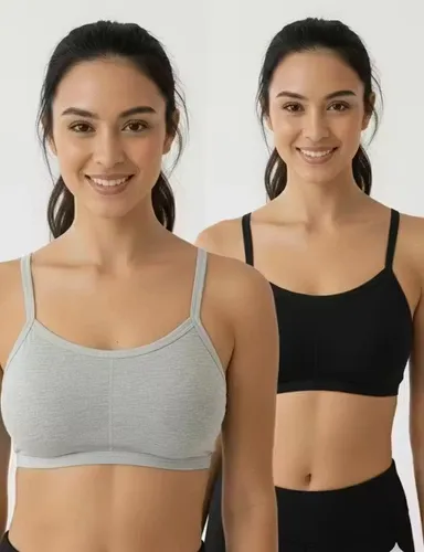 Women Cotton Six Patti Lightly Padded Non-Wired Sports Bra Every Day Comfort Cotton Bra Combo Black and Grey Activewear Support Padded Sports  30A thumbnail 0