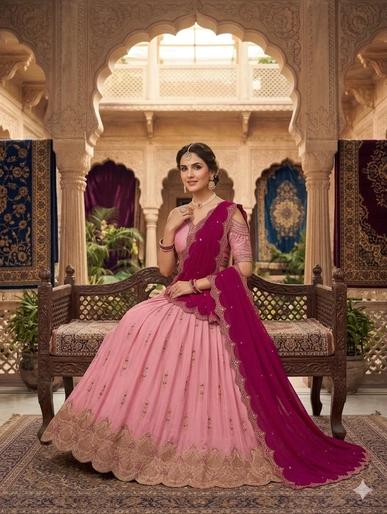 Embroidered Lehenga Choli Set for Women Designer Festive Wear Silk Blend Lehenga with Dupatta Heavy Work Bridal Party Wear Traditional Ethnic Indian Outfit Pink Free Size image 2