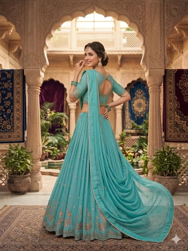 Embroidered Lehenga Choli Set for Women Designer Festive Wear Silk Blend Lehenga with Dupatta Heavy Work Bridal Party Wear Traditional Ethnic Indian Outfit Blue Free Size image 2