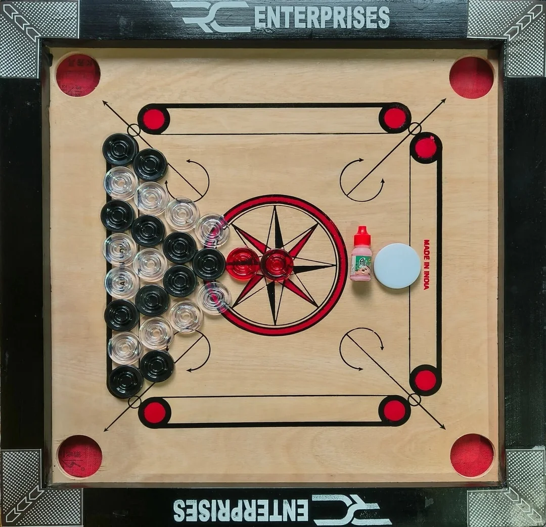 R C Enterprises 3 in 1 Carrom Board with Ludo & Snake and Ladder Combo Set 50 cm Premium Wooden Finish Indoor Family Board Game with 24 Crystal Coins Striker Powder Durable Travel Friendly Game Set India Beige Black image 2