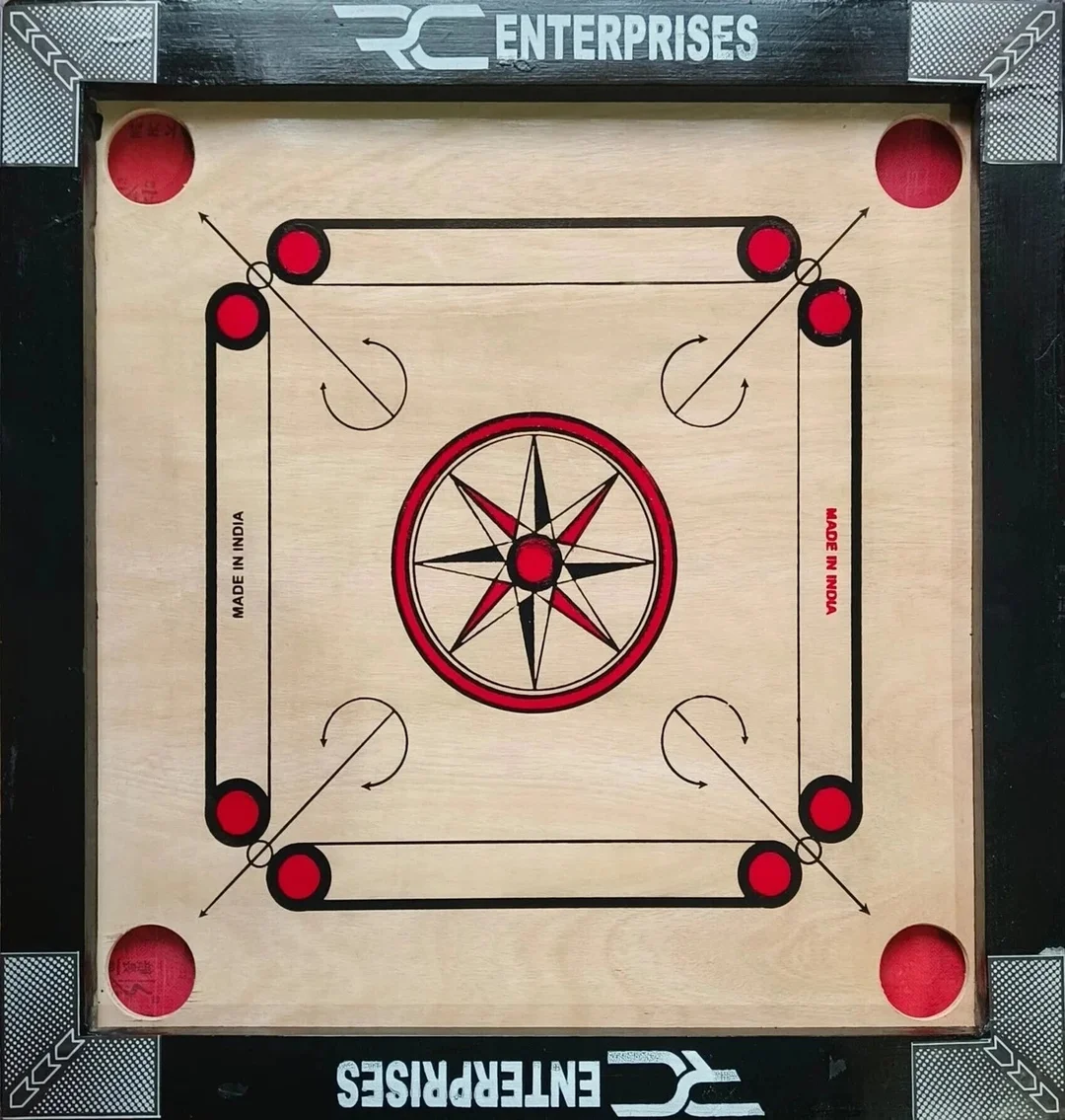 r c enterprises 20×20 Inch Carrom Board COMBO With Ludo, Chess & Free Crystal Coins 4 cm, Black & Beige Indoor Family Game Board India image 4
