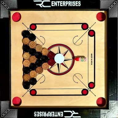 r c enterprises 20×20 Inch Carrom Board COMBO With Ludo & Chess, 4 cm Coins, Indoor Family Game Board Beige & Black India thumbnail 4