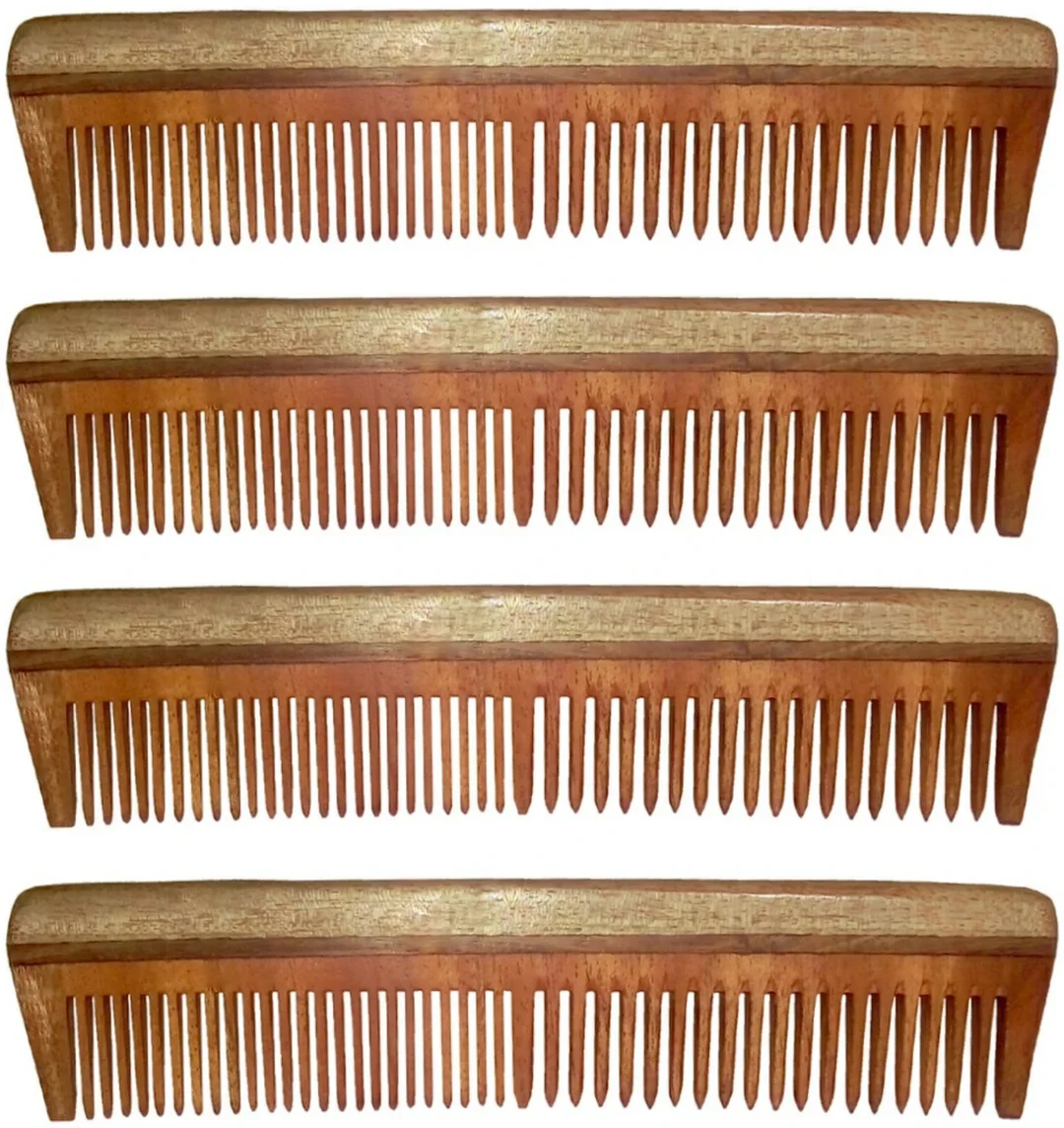 Ginni Marketing Combo of 4 Regular Neem Wood Combs for Hair Care & Styling, Natural Anti-Dandruff, Gentle Scalp Massage India image 2