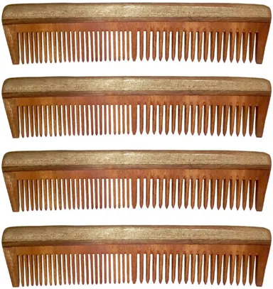 Ginni Marketing Combo of 4 Regular Neem Wood Combs for Hair Care & Styling, Natural Anti-Dandruff, Gentle Scalp Massage India thumbnail 1