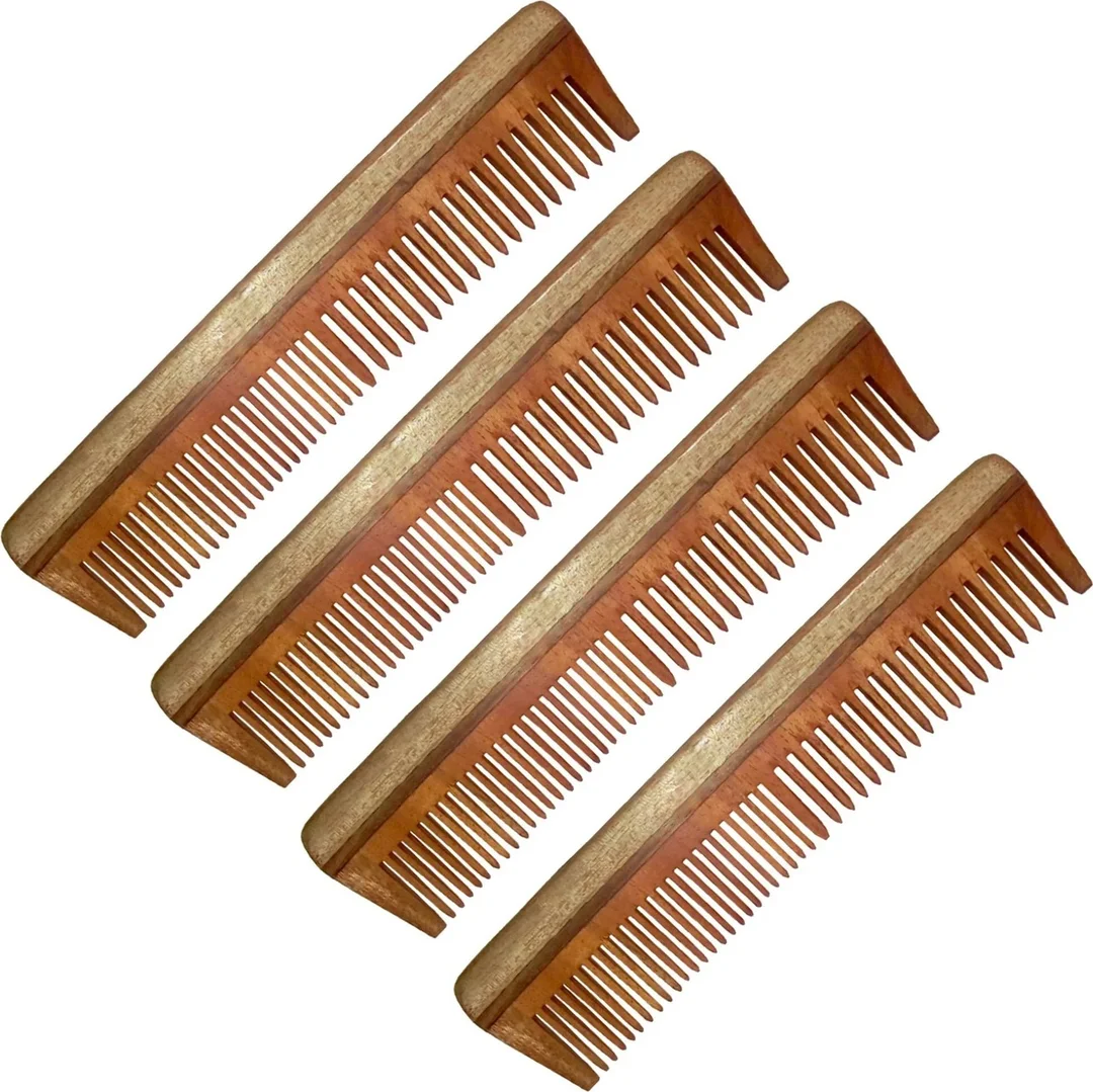Ginni Marketing Combo of 4 Regular Neem Wood Combs for Hair Care & Styling, Natural Anti-Dandruff, Gentle Scalp Massage India image 3