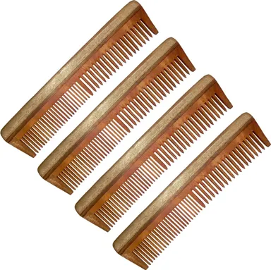 Ginni Marketing Combo of 4 Regular Neem Wood Combs for Hair Care & Styling, Natural Anti-Dandruff, Gentle Scalp Massage India thumbnail 2