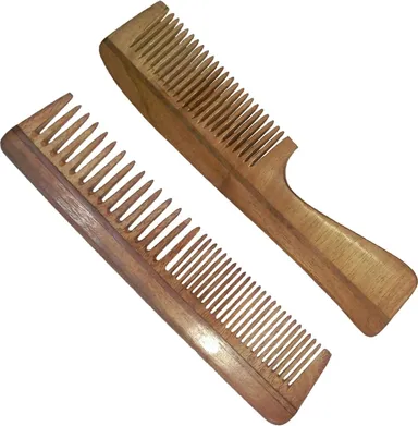Ginni Marketing Combo of 2 Neem Wood Combs |7.5" Regular Handle & 7.5" Regular Detangler, Anti-Bacterial, Chemical-Free, Gentle Hair Comb Set thumbnail 2