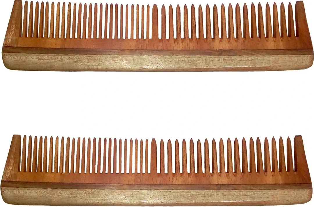Ginni Marketing Combo of 2 Regular Neem Wood Combs |Anti-Bacterial, Chemical-Free, Eco-Friendly Wooden Hair Combs for Smooth Hair Grooming image 2