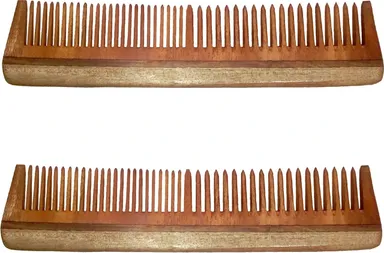 Ginni Marketing Combo of 2 Regular Neem Wood Combs |Anti-Bacterial, Chemical-Free, Eco-Friendly Wooden Hair Combs for Smooth Hair Grooming thumbnail 1