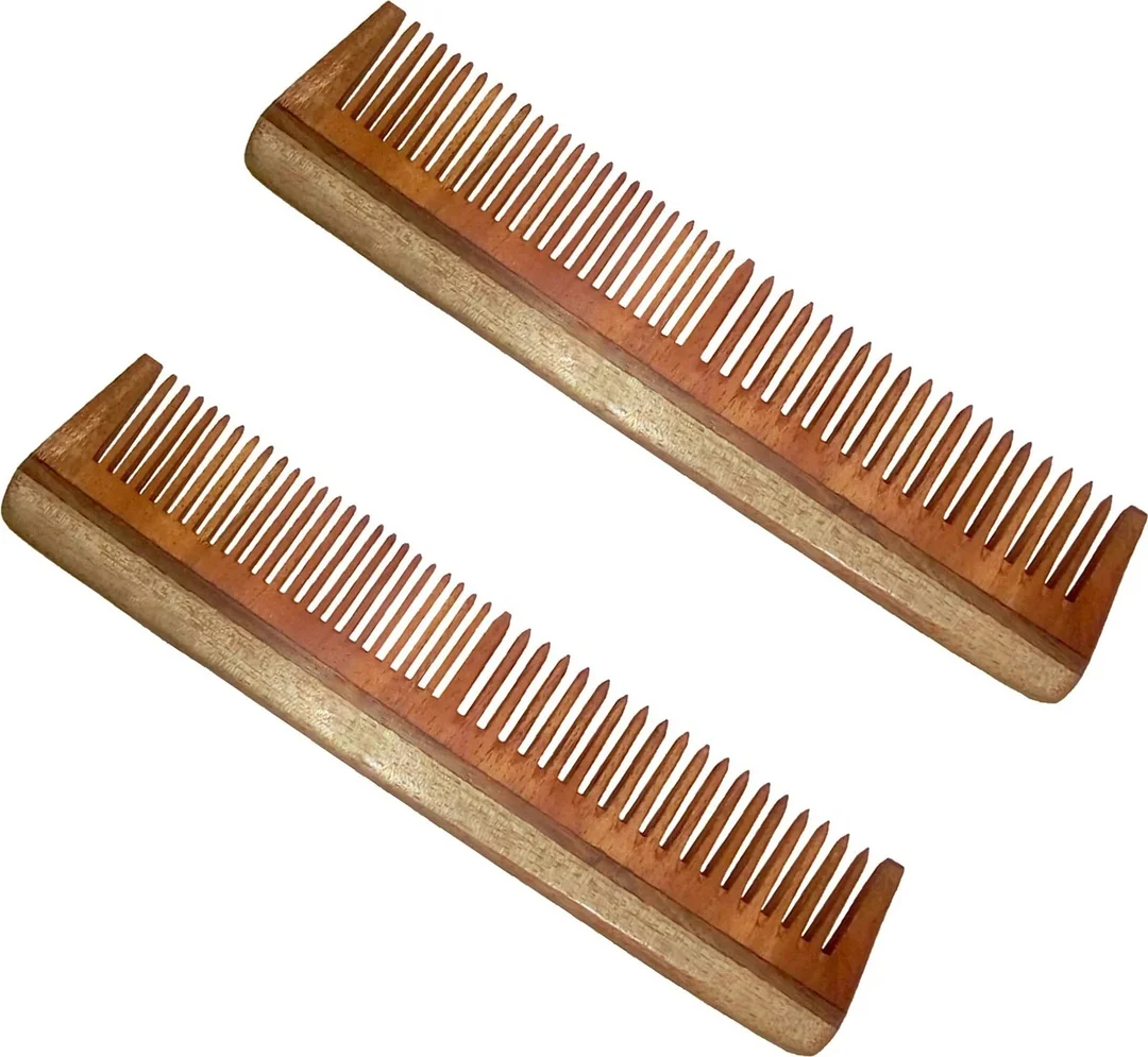 Ginni Marketing Combo of 2 Regular Neem Wood Combs |Anti-Bacterial, Chemical-Free, Eco-Friendly Wooden Hair Combs for Smooth Hair Grooming image 3