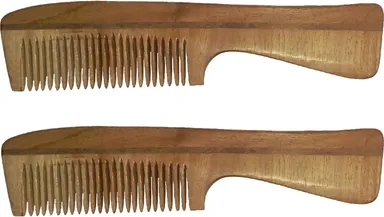 Ginni Marketing Combo of 2 Regular Handle Neem Wood Combs | Anti-Bacterial, Chemical-Free, Eco-Friendly Hair Grooming Combs for Smooth Hair thumbnail 1