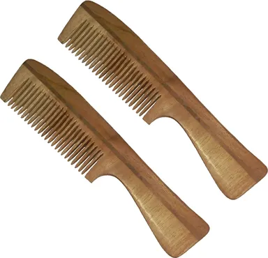 Ginni Marketing Combo of 2 Regular Handle Neem Wood Combs | Anti-Bacterial, Chemical-Free, Eco-Friendly Hair Grooming Combs for Smooth Hair thumbnail 2