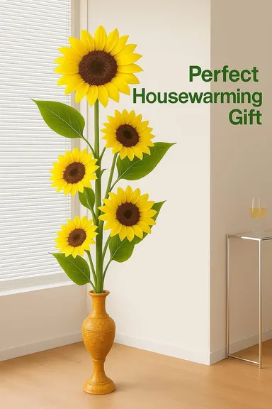 Large Artificial Yellow Sunflower 117cm Tall × 25cm Wide | Realistic Full Bloom Silk Flower for Vase, Home, Office & Party Decoration India Pack of 1 thumbnail 5