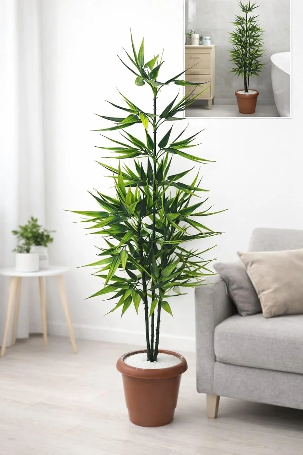 Artificial Bamboo Plant 80cm Tall Double Tone 60 Leaves | Large 5 Stick Faux Tree for Indoor Home, Office & Living Room Decoration, Without Pot image 4