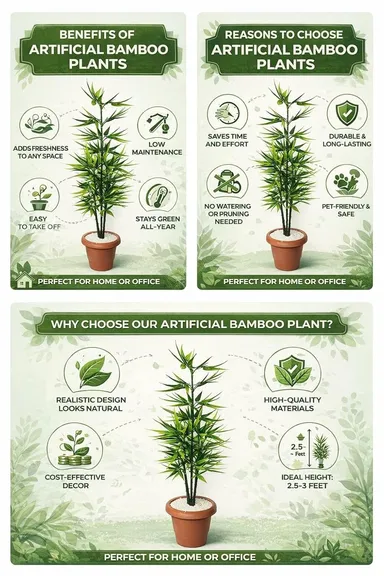 Artificial Bamboo Plant 80cm Tall Double Tone 60 Leaves | Large 5 Stick Faux Tree for Indoor Home, Office & Living Room Decoration, Without Pot thumbnail 4