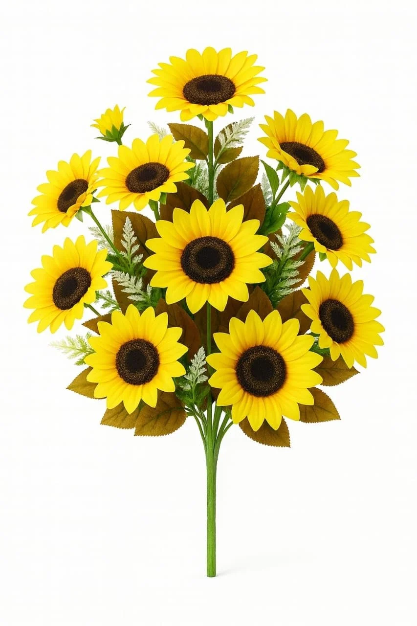 Artificial Yellow Sunflower Arrangement Bunch – 12 Sticks, 12 Silk Flowers, 40cm Table Centrepiece for Vase, Home & Office Decoration, Realistic Faux Flowers image 2