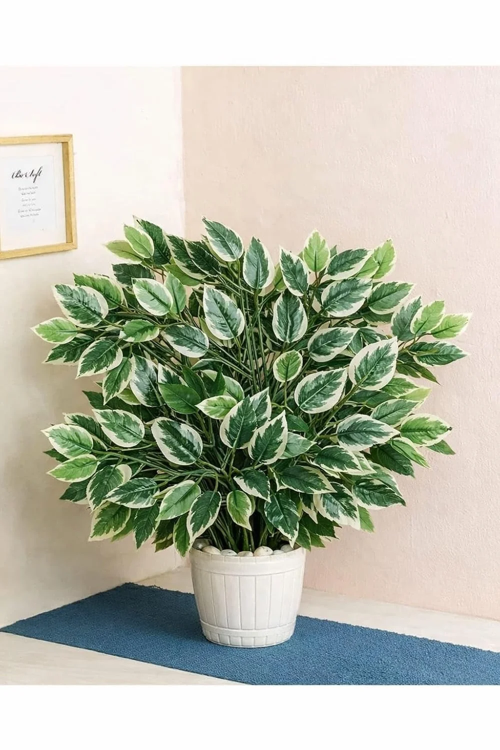 Artificial Ficus Leaves & White Forsythia Flowers |42 Leaves, 60cm Tall, Pack of 6 Garlands for Home, Indoor |Outdoor Decoration, Realistic Faux Green & White Foliage image 3
