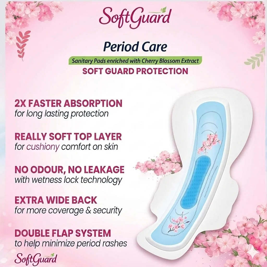 SoftGuard Ultra Soft Super Absorbent Sanitary Pads 40 Count Pack of 2, 12 Hours Leak-Free Protection, Hypoallergenic, Breathable & Comfortable Period Pads for Women India image 5