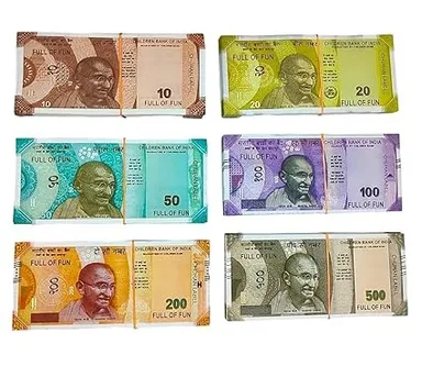 Dummy Playing Money Fake Notes for Kids| 60 Multicolor Artificial Currency Notes for Pretend Play| Educational Toy & Gag Fun India thumbnail 1