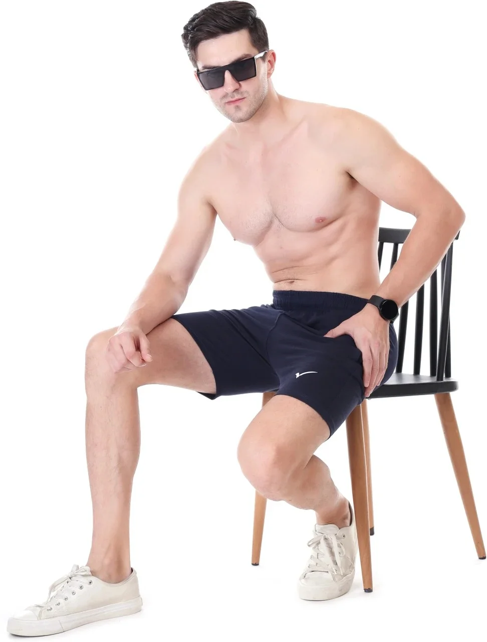 Linesports Solid Men Black Gym Shorts Lightweight Breathable Workout Shorts for Running, Training, Sports & Fitness Activewear India navy blue   L image 3