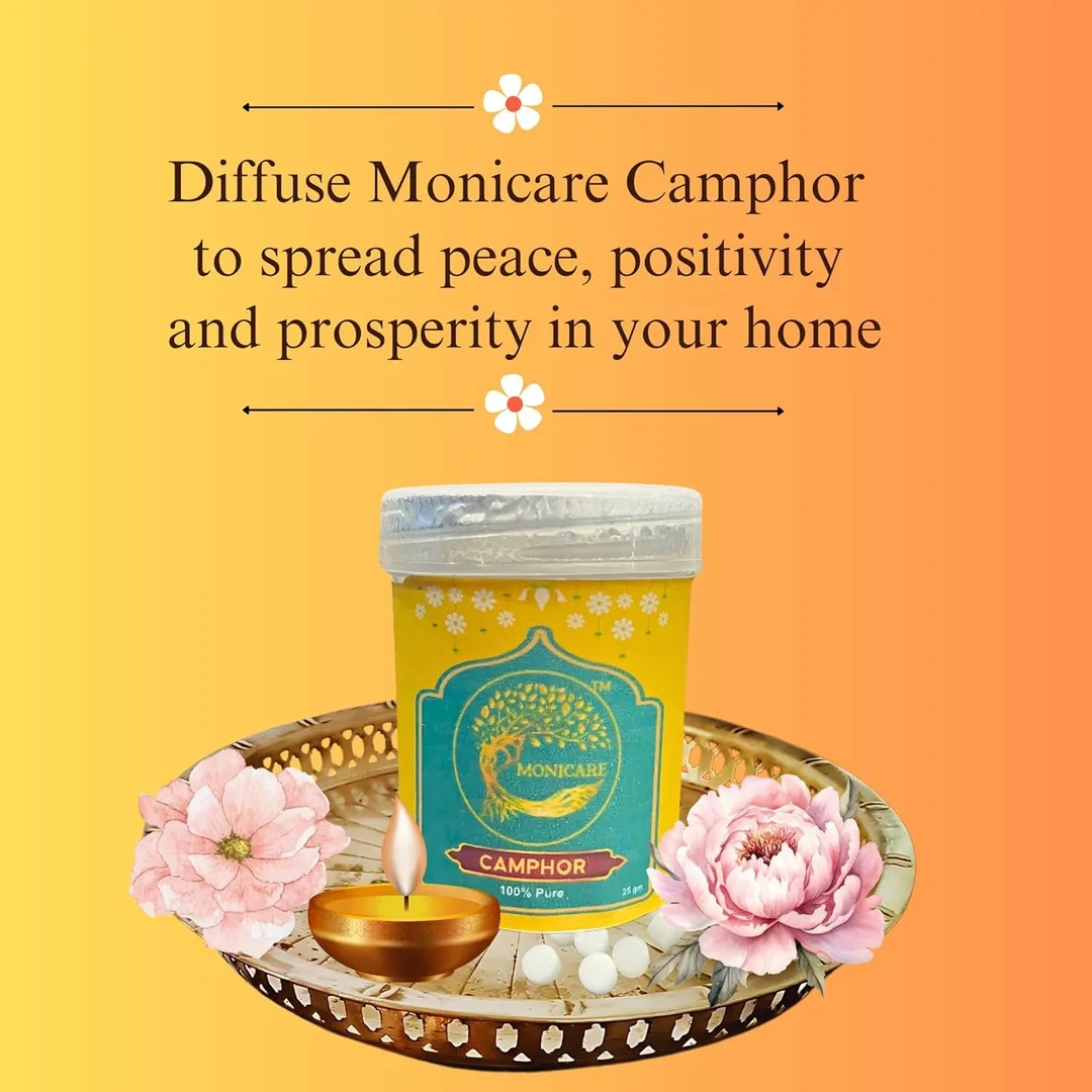 MONICARE Pure Camphor 50gm for Puja, Meditation, Spirituality & Religious Rituals |Aromatic Kapur for Pooja, Havan, Daily Use India image 2