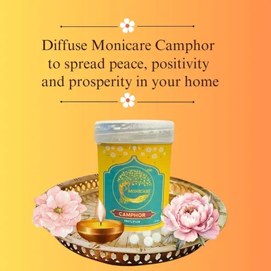 MONICARE Pure Camphor 50gm for Puja, Meditation, Spirituality & Religious Rituals |Aromatic Kapur for Pooja, Havan, Daily Use India thumbnail 1