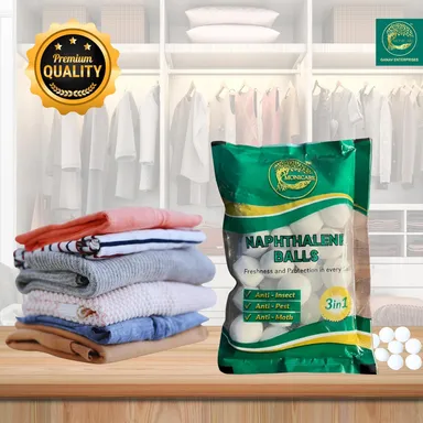 Monicare Naphthalene Balls White 100gm Kapoor Goli |Stain-Free Insect Repellent Mothballs for Wardrobe, Almirah, Drawers, Bookshelves, Commercial Use India thumbnail 1