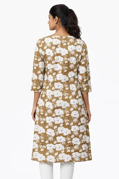 Women Printed Cotton Kurti | Round Neck 3/4 Sleeve Stylish Casual Kurti for Daily Wear thumbnail 1