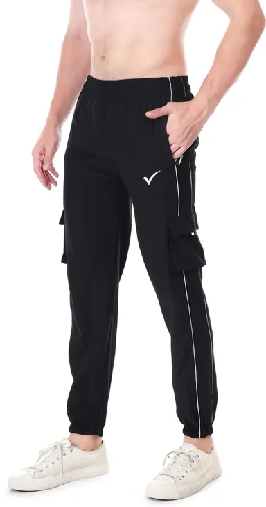 Linesports Men Solid Black Track Pants | Lightweight, Breathable, Durable Gym, Yoga, Running, Sports |Travel Activewear Black 28 thumbnail 0