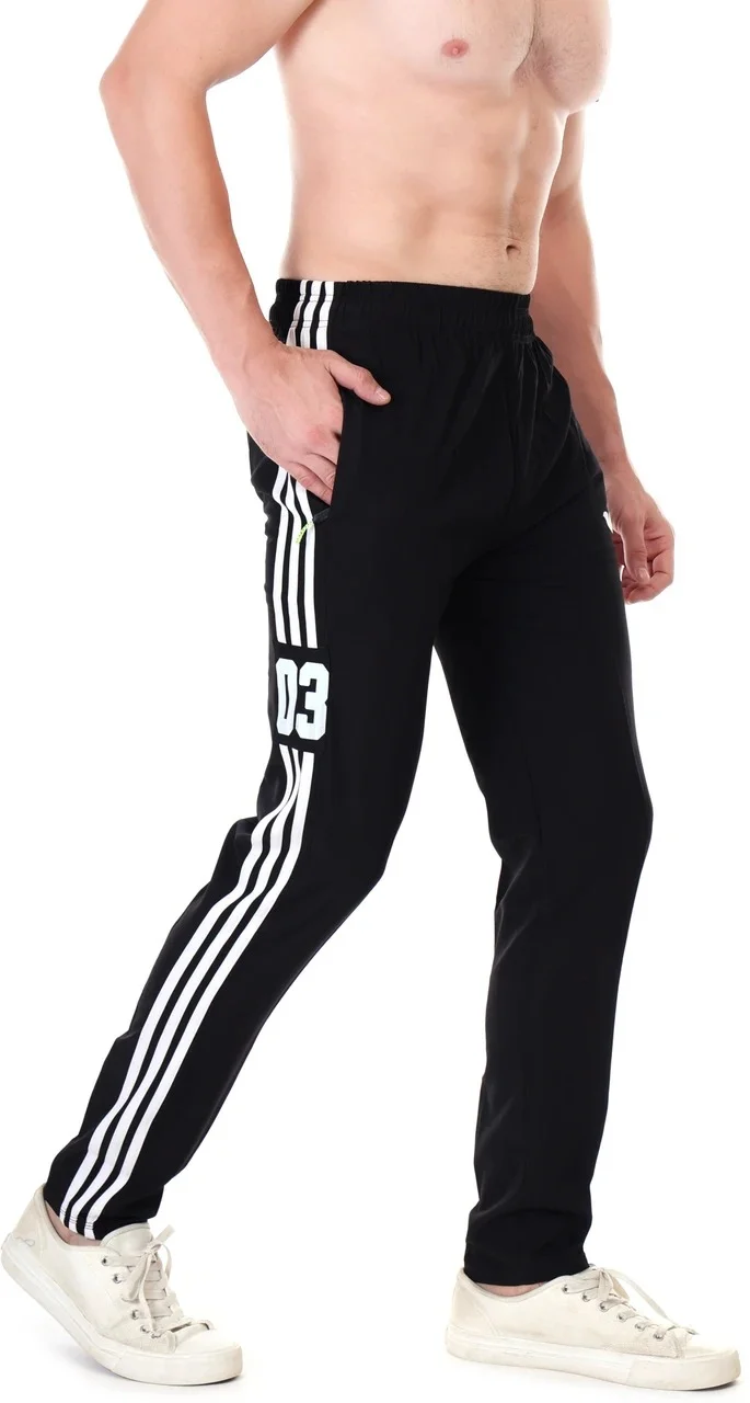 Linesports Men Black Track Pants Solid Athletic Fit Lightweight Breathable Polyester Cotton Blend Gym Sports Casual Wear India black   34 image 2