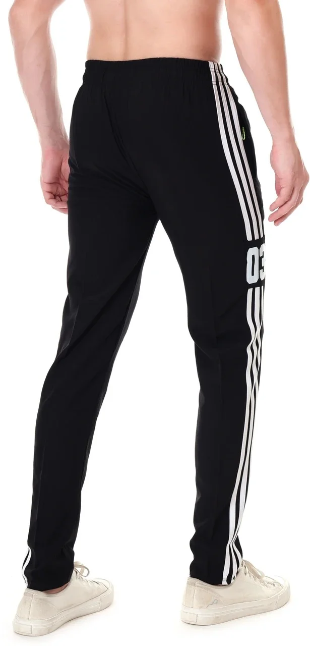 Linesports Men Black Track Pants Solid Athletic Fit Lightweight Breathable Polyester Cotton Blend Gym Sports Casual Wear India black   34 image 3