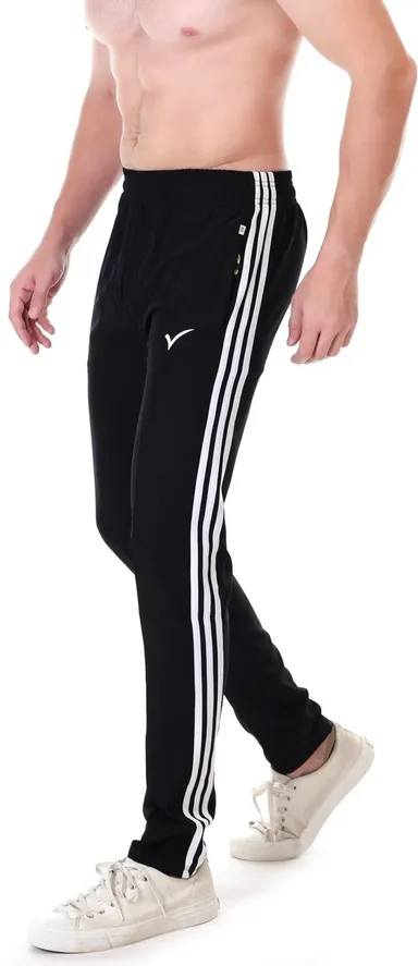 Linesports Men Black Track Pants Solid Athletic Fit Lightweight Breathable Polyester Cotton Blend Gym Sports Casual Wear India black   34 thumbnail 0