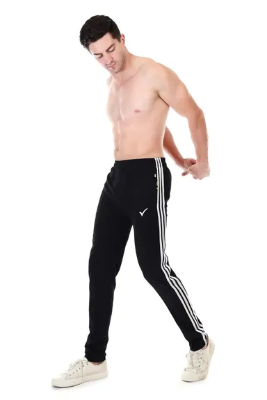 Linesports Men Black Track Pants Solid Athletic Fit Lightweight Breathable Polyester Cotton Blend Gym Sports Casual Wear India black   36 thumbnail 3