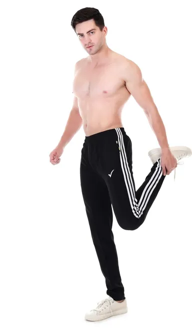 Linesports Men Black Track Pants Solid Athletic Fit Lightweight Breathable Polyester Cotton Blend Gym Sports Casual Wear India black   36 thumbnail 4